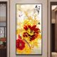 thumbnail image 3 of Pintura decorativa de flores de peonía rica, pintura para pasillo, placa vertical para colgar, pintura de paisaje, decoración del hogar, 3 of 5