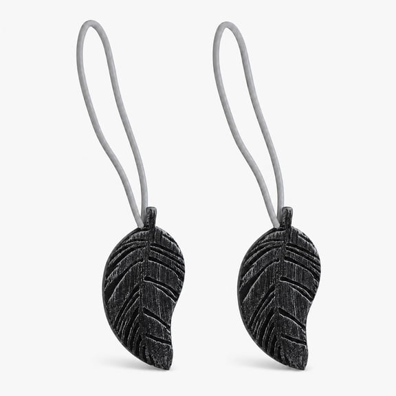 Evideco French Home Goods Curtain Holdbacks Set of 2 Magnetic Wooden Leaf Curtain Tiebacks - Black/Silver