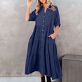 thumbnail image 3 of XVJRHAK Women's Spring/Summer Cotton Mid Season Long Sleeve Long Button Dress (Navy Blue,XL), 3 of 5