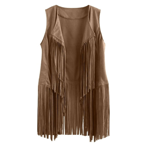breaise Women Tassel Sleeveless Vest 70s Hippie Faux Suede Fringe Jacket Cardigan Sleeveless Tassels Coat S-3XL Free Shipping
