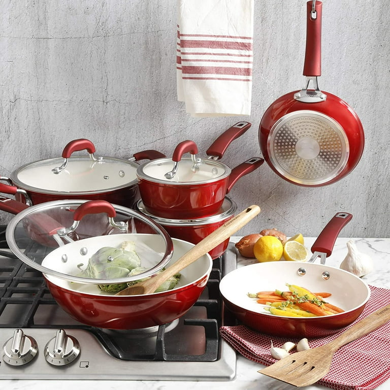 Kenmore Arlington Healthy Nonstick Ceramic Coated Forged Aluminum Induction  Cookware, 12-Piece, Metallic Red