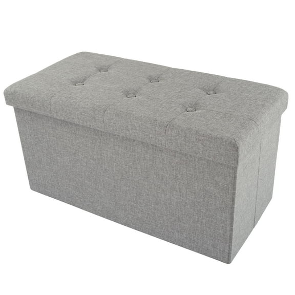 Lavish Home 30-Inch Folding Storage Ottoman, Tufted Footrest, Linen Chest, or Bench with Removable Bin, Gray