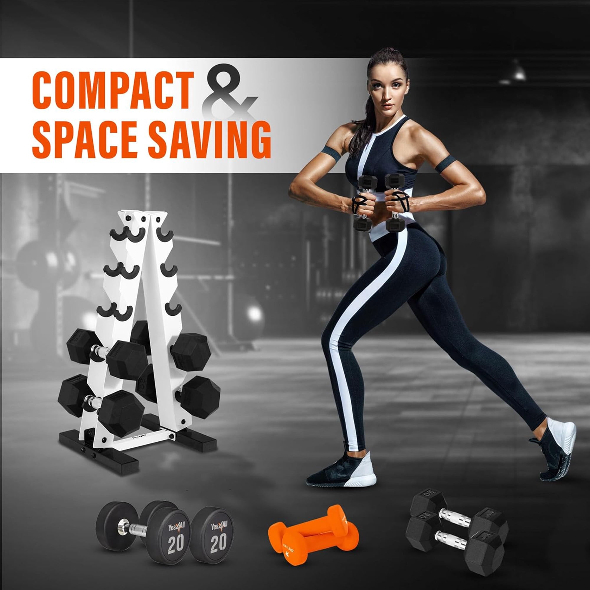 Metal A Frame Dumbbell Weight Rack 5 Tiers White