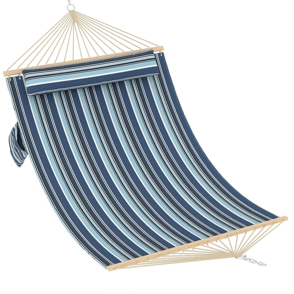 12 ft Double Quilted Fabric Hammock with Spreader Bar & Detachable Pillow, 2 Person Hammock for Outdoor Patio Backyard Poolside, 450 lbs Weight Capacity