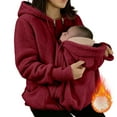 thumbnail image 6 of zaveiop Women Fleece Zip up Hoodie 2 in 1 Baby Wearing Jacket Maternity Winter Coat Thicken Kangaroo Sweatshirt Baby Wearing Outerwear (Wine, XL), 6 of 7