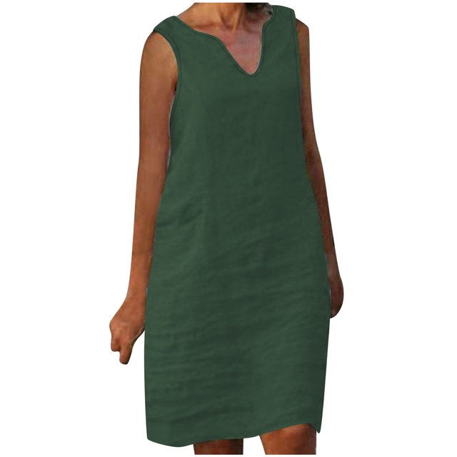 Birdeem Robes pour Femmes Mode Décontractée Confort Couleur Unie Poche Sans Manches Robe Col en V