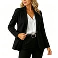 thumbnail image 2 of Women's Single Button Blazer Notched Lapel Long Sleeve Suit Jacket Solid Color formal office Business Casual Suit Coat for Ladies Black, 2 of 7