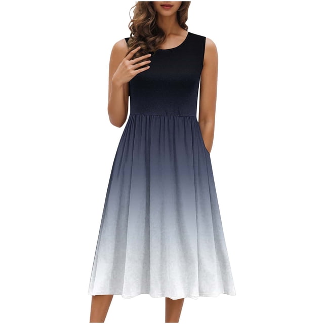 Taqqpue Robes d'Été Noires pour Femmes 2025 Robe Décontractée Ample Sans Manches Col Rond Ligne A Maxi Robe de Plage Voyage Vacances