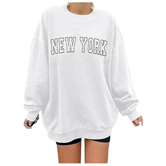 Hauaitttt Women Loose Letter NEW Work Print Hoodie Sports Long Sleeve Crew Neck Pullover Casual Top Athletic Wear Hoodie Athletic Jacket Women Fall Jackets Women Fuzzy Pullover Women Casual T Shirt