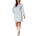 thumbnail image 2 of Vestido de Tweed INSPIRE CHIC para mujer, con escote cuadrado, mangas largas, elegante vestido de cóctel a cuadros, talla XL, blanco y azul, 2 of 4
