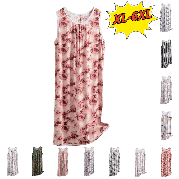 Utoimkio Plus Size Women's Sleeveless Nightgown Casual Floral Print Scoop Neck Nightdress Soft Loose Fit Sleepwear Maxi Tank Dress for Women Size XL-6XL