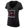 thumbnail image 2 of Women's G-III 4Her by Carl Banks  Black Tampa Bay Buccaneers Super-Slim Fit Lightweight Collage Team V-Neck T-Shirt, 2 of 3