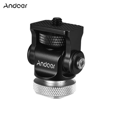 Andoer 180° Rotary Mini Ball Head Ballhead Hot Flash Shoe Mount Adapter 1/4 Inch Screw with Wrench for DSLR Camera Microphone LED Video Light Monitor Tripod