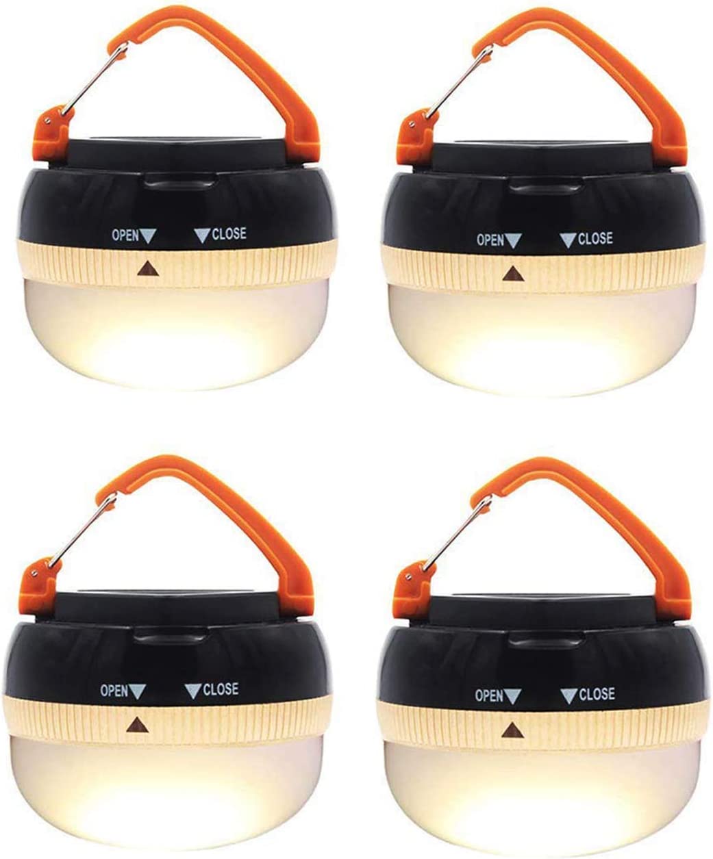 LinenLoon Lot de 4 Lanternes LED Portables pour Camping, Lampe de Tente Extérieure avec 5 Modes. Crochet Rétractable pour Adultes et Enfants