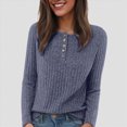 thumbnail image 3 of Towmus Women's V Neck Sweaters Solid Color Long Sleeve Pullover Tops Button Knit Sweater Fashion Daily Tops, 3 of 7