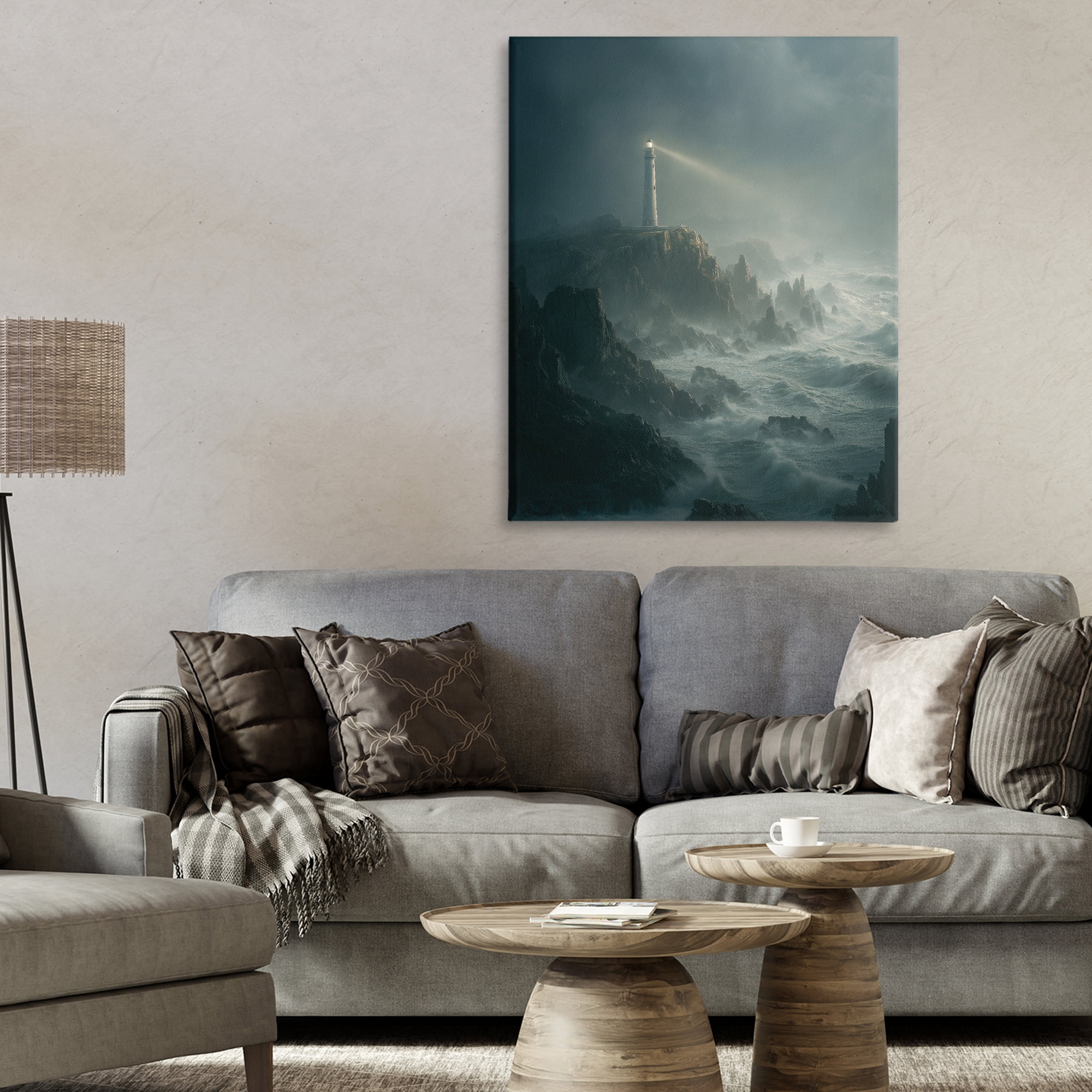 Lighthouse and Stormy Cliff Canvas Wall Art, design by Ziwei Li