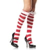 Red White Stripe Candy Cane Ruffle Knee High Stockings Standard