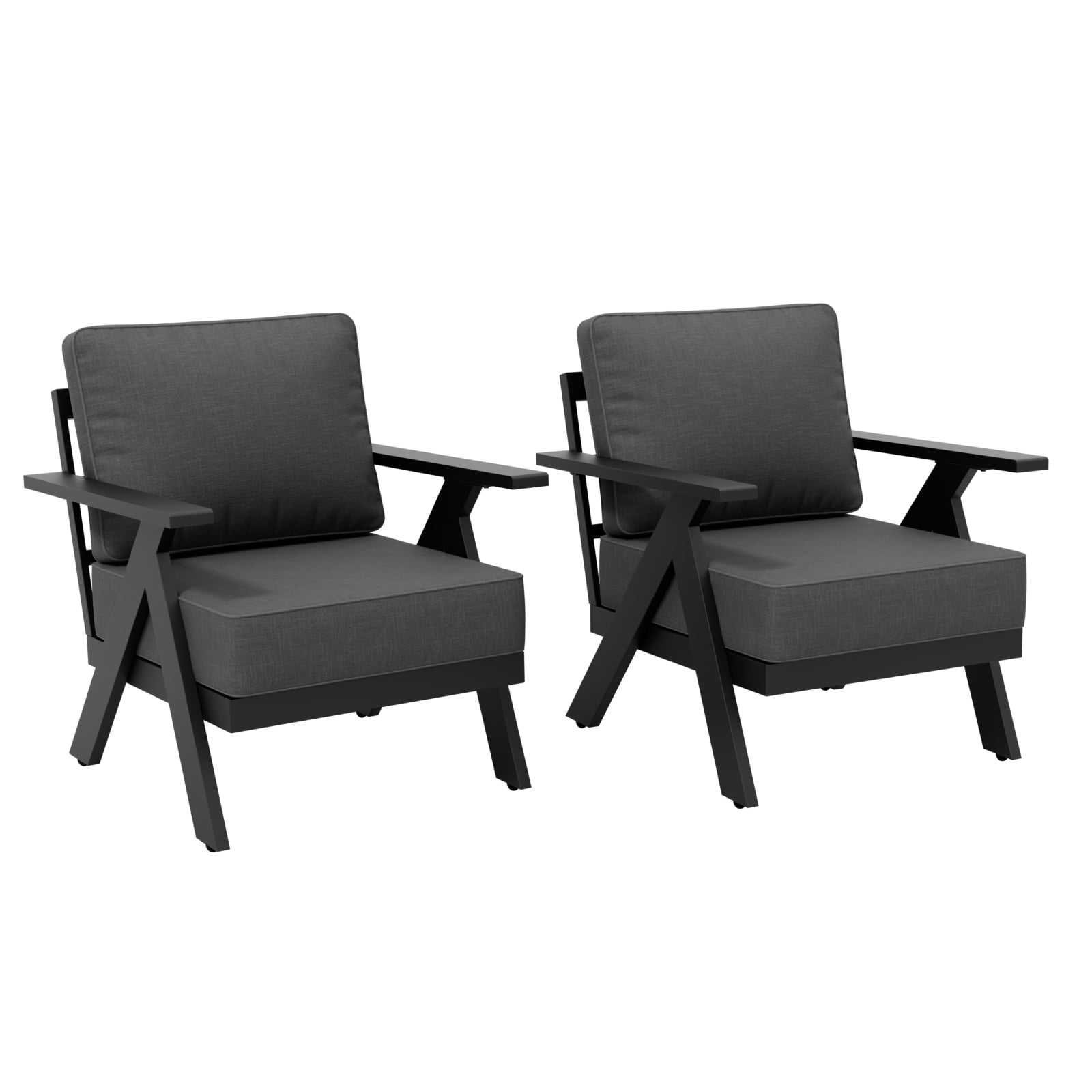 COOS BAY Iron Luxe 2 PCS Modern Outdoor Aluminum Patio Chairs, Black/Gray
