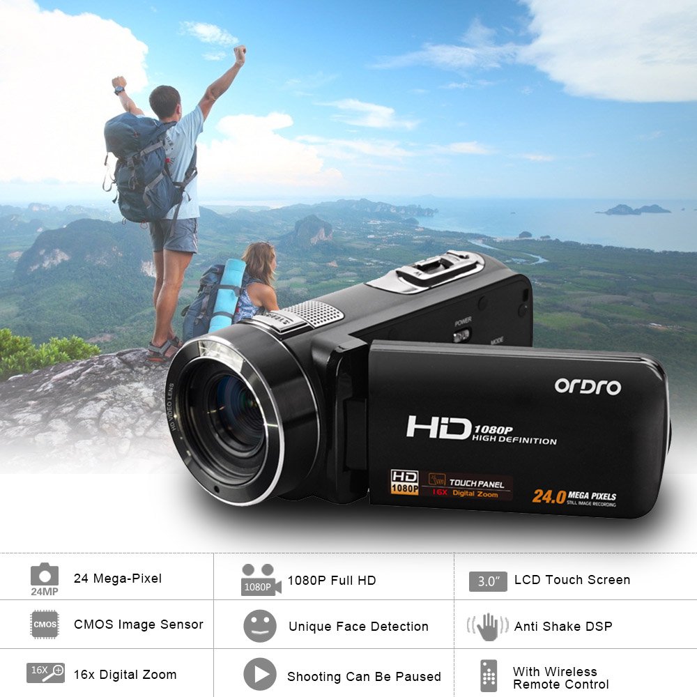 ORDRO HDVZ8 1080P Full HD Digital Video Camera Camcorder 16× Digital