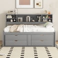 thumbnail image 2 of Full Size Solid Wood Bed Frame with 2 Bedside Cabinets, Upper Shelves and 4 Drawers, Platform Bed Frame, Mid Century Bedframe, Wood Daybed, Wood Foundation(Gray, Full), 2 of 9