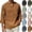 16# Brown, variant on Mens Cotton Linen Henley Shirts Long Sleeve Casual Shirt Summer Beach Hippie T-Shirt Band Collar Shirt & Pocket Brown 3XL