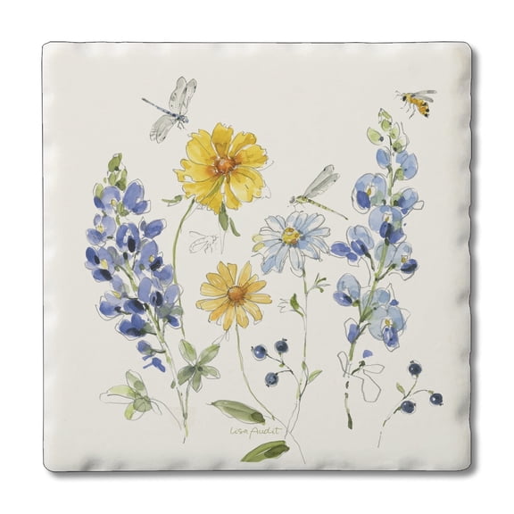 Thirstystone Lovely Blue Floral 4-Pack Tumbled Tile Coasters