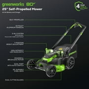Greenworks 80V 25 Brushless Cordless Self-Propelled Lawn Mower,3 in 1 Dual Blade LawnMover, W/4.0Ah Battery and Rapid Charger Included