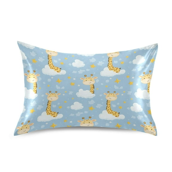 Satin Pillow Case Standard Silk Pillow Cover for Hair and Skin Envelope Closure Giraffe Cloud Star 20"x26"