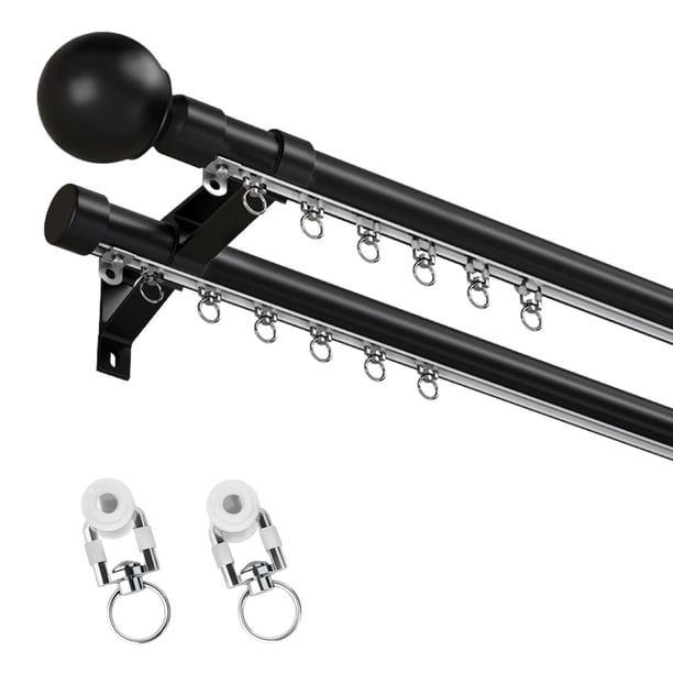 Barra de cortina doble de metal, tubo resistente, para ventana, recámara y sala de estar, negro, 1.8 m