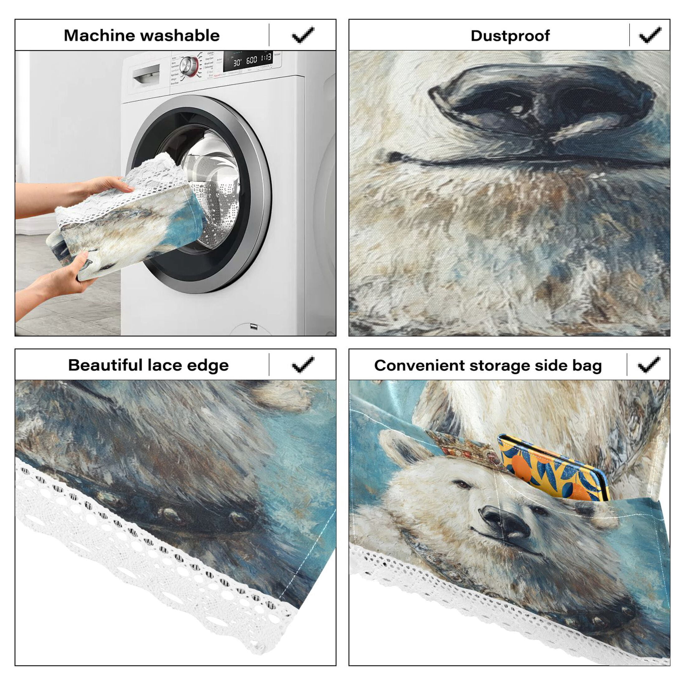 WOBOGO White Bear King Washing Machine Cloth Dryer Refrigerator Top Cover Protective Non-Slip Mat For Kitchen Laundry