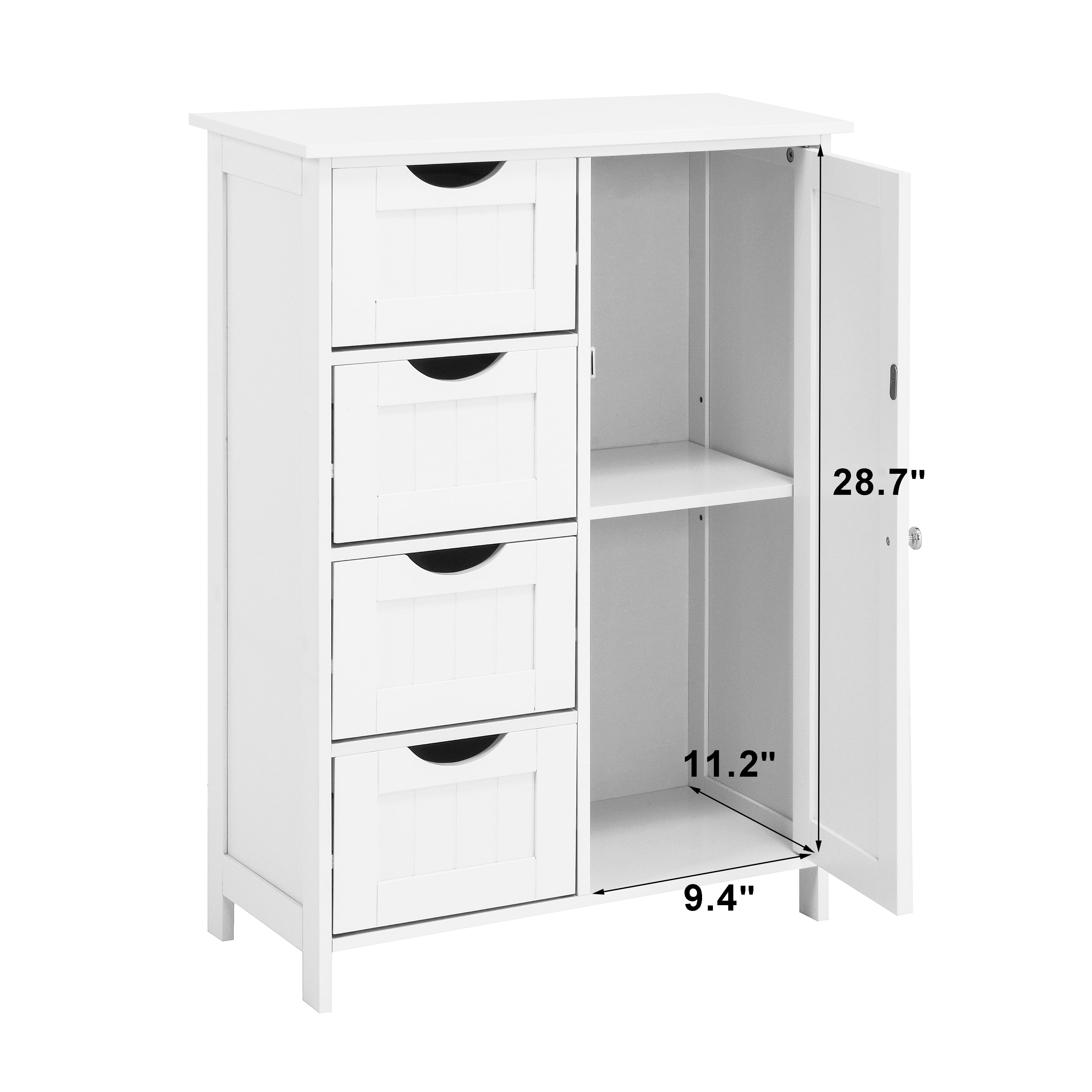 White Bathroom Storage Cabinet, Floor Cabinet with Adjustable Shelf and Drawers