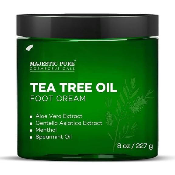 Majestic Pure Tea Tree Oil Foot Cream with Aloe Vera & Menthol, Warming Moisturizer for Dry Cracked Feet, Heels, Hands & Elbows, Softens & Hydrates Skin, 8 oz