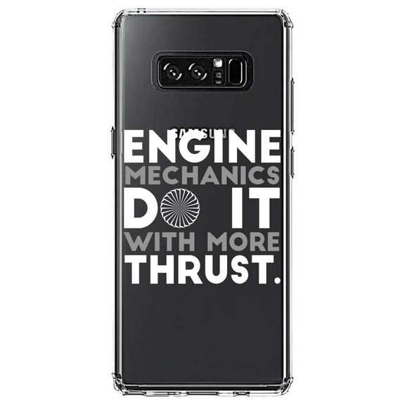 DistinctInk Clear Shockproof Hybrid Case for Samsung Galaxy Note 8 - TPU Bumper Acrylic Back Tempered Glass Screen Protector - Engine Mechanics Do It With More Thrust