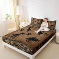 thumbnail image 4 of Homewish Cute Cartoon Dinosaur Queen Sheet Sets,Country Farmhouse Lodge Flat Sheet,Brown Black Queen Fitted Sheet For Boys Kids,Microfiber Bedroom Decor,4 Pieces, 4 of 7