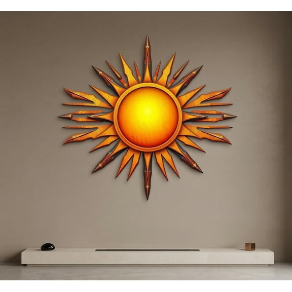 Sun Metal Wall Art with Geometric Design, Celestial Decorative Wall Decor