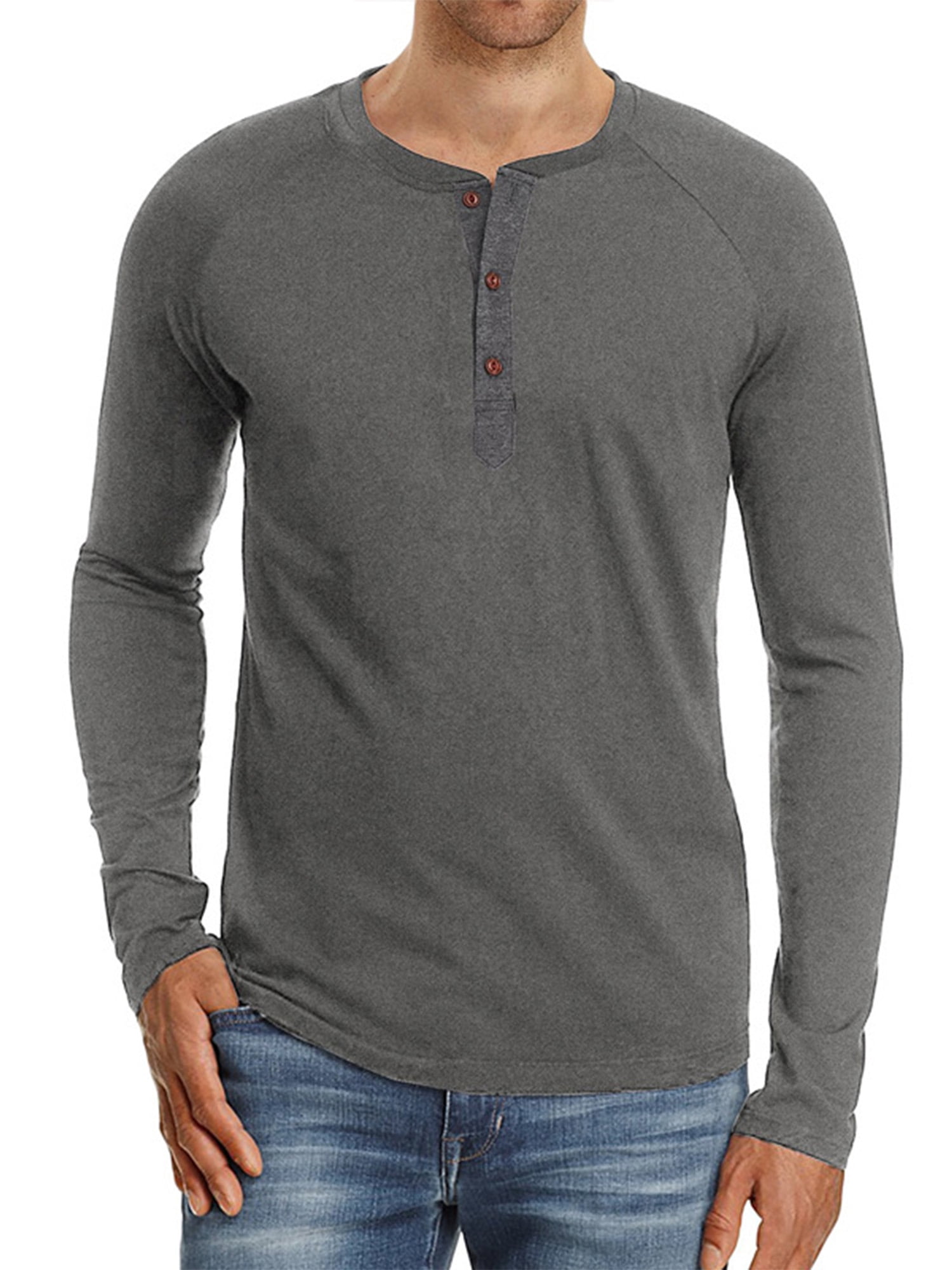 Long Sleeve Henley V Neck T Shirts for Mens Casual Slim Tops Pullover ...
