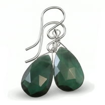 Sterling Silver Green Simulated Tourmaline Earrings Faceted Teardrop Dangles