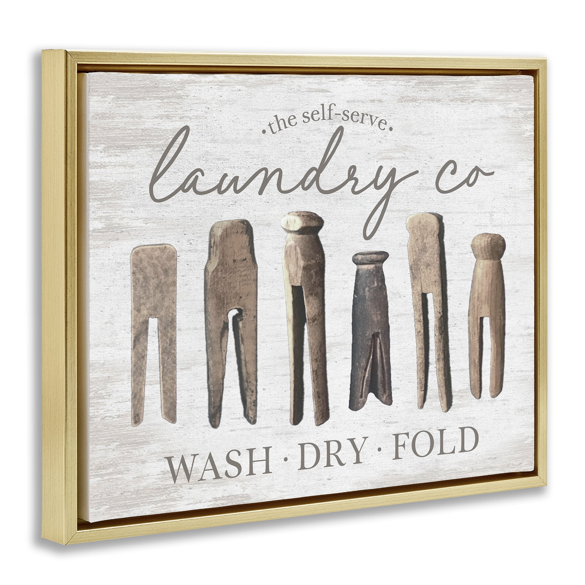 Stupell Industries Rustic Laundry Clothespins Typography Painting Gold Floater Framed Art Print Wall Art, 31 x 25