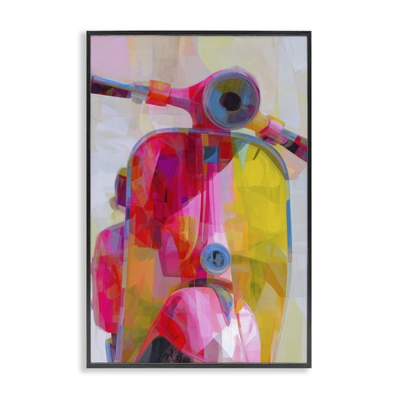 Stupell Industries Contemporary Vespa in Pink & Yellow Black Framed Giclee Art, 12 x 18, by Chromatic Storm Studio