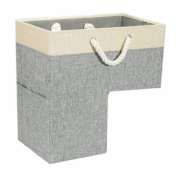 Stair Basket, 16x16x10in Fabric Step Basket Foldable Staircase Basket with Front Pocket and Handle Minimalist Stair Baskets for Carpeted Stairs, Wooden Stairs, Stair Basket