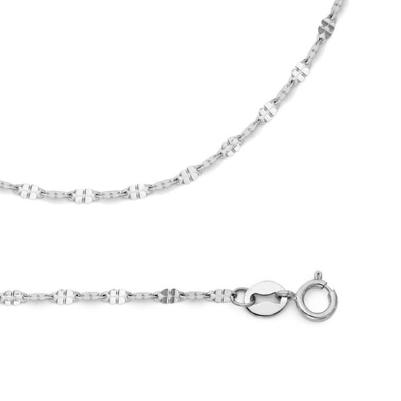 Cable Necklace Solid 14k White Gold Chain Twisted Diamond Cut Links Stamped Mirror, 1.7 mm - 16 inch
