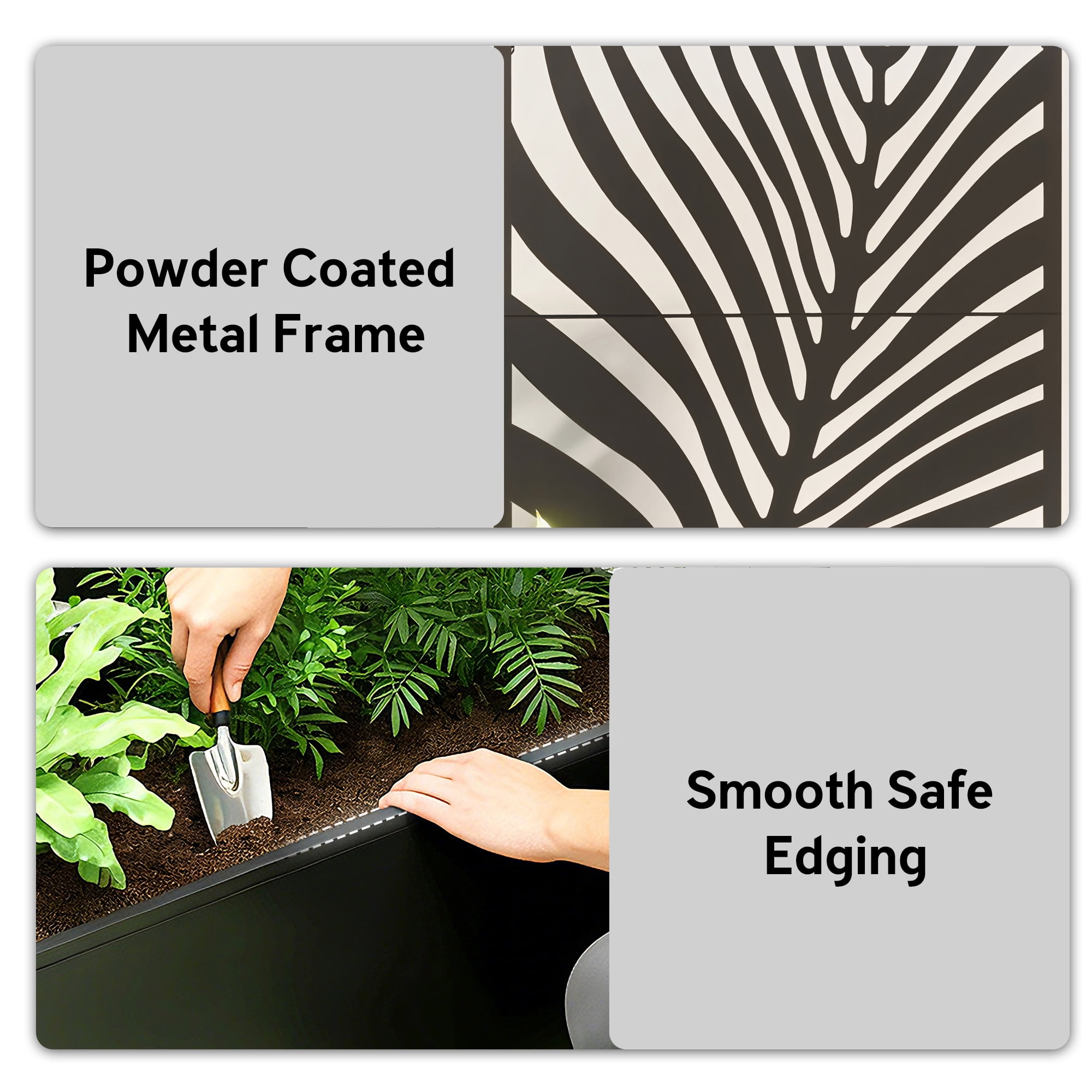 Outsunny Metal Planter Box with Trellis, Raised Garden Bed with Privacy Screen for Climbing Plants, Leaf Cut-Out Privacy Planter