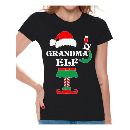Awkward Styles Grandma Elf Shirt Elf Christmas Shirts for Women Family Elf Christmas T-shirt Christmas Elf Shirt Women's Holiday Top Funny Elf Costume Christmas Party Christmas Gift for Granny