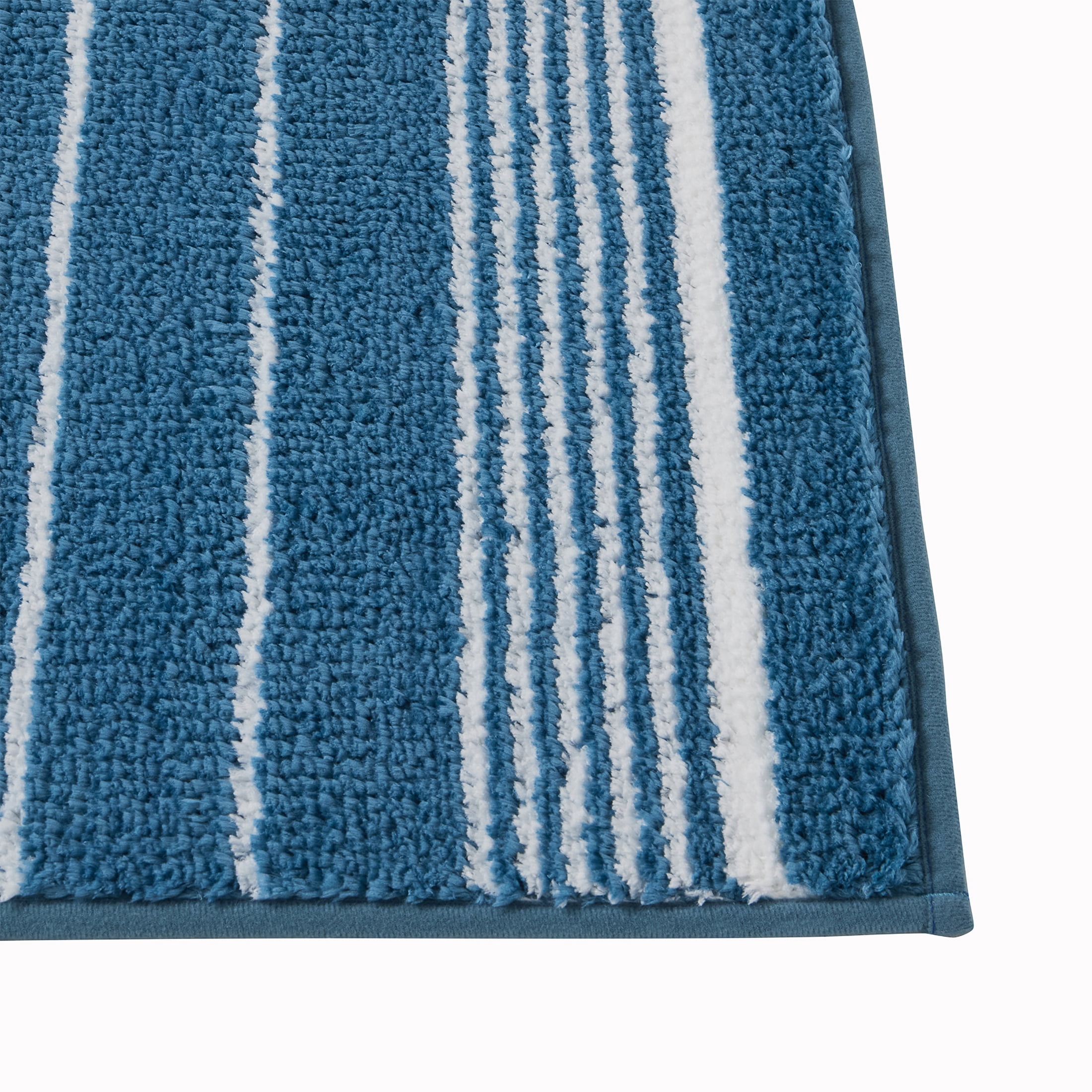 Mainstays 16-Piece Blue Textured Solid Shower Curtain Bathroom Set – Fabric Curtain with Rug, Hooks, Soap Pump & Tray
