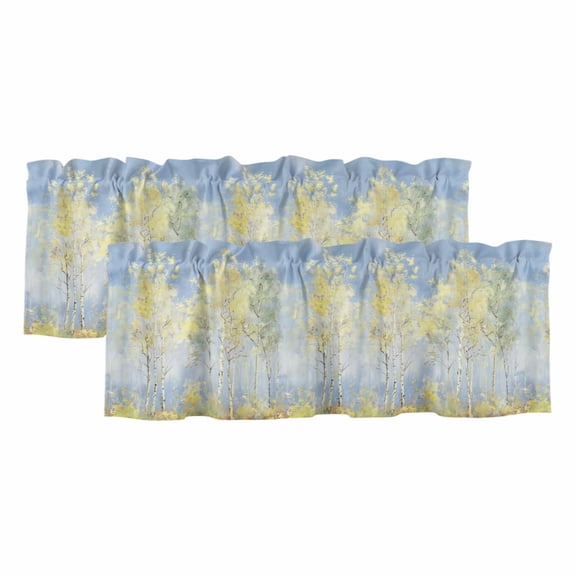 Yellow Blue Vintage Valances for Windows, Modern Abstract Art Oil Paiting Light Filtering Kitchen Curtains, Rod Pocket Window Valance Curtains for Living Room Bedroom, 42" W x 12" L, 2 Panels