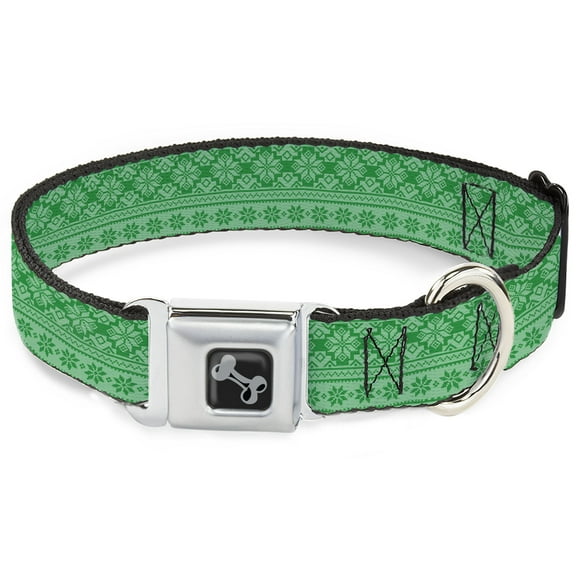 Buckle-Down Pet Collar, Dog Collar Metal Seatbelt Buckle, Christmas Holiday Fair Isle Stitch Pattern Greens, 9.5 to 13 Inches 1.0 Inch Wide
