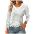 thumbnail image 1 of Timegard Plus Size Blousefor Women Lace Long Sleeve V Neck Tops Causal Solid Color Fashion Trendy T Shirts, 1 of 5