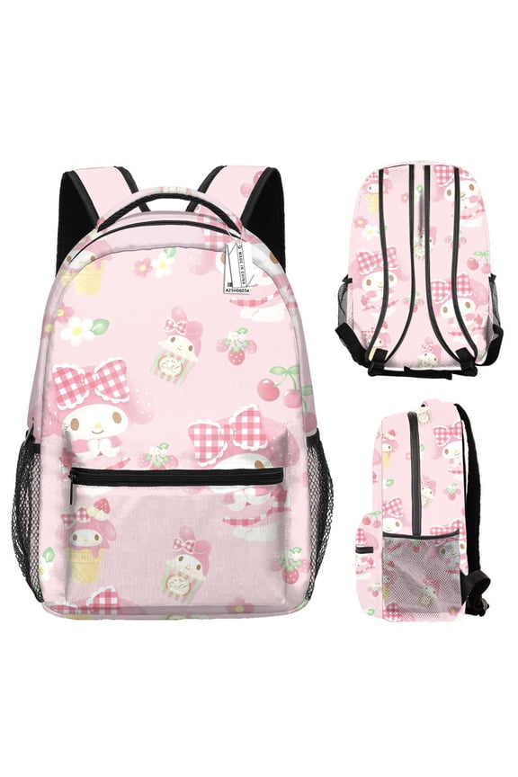 Cute Melody and Kuromi Backpack Cartoon Characters Laptop Bag Lightweight Travel Outdoor With Bookbag Day use
