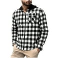 thumbnail image 2 of Afuyipoi Mens Flannel Shirt Jacket, Quilted Lined Plaid Shirt Long Sleeve Button Down Hoodie Jackets White 2XL, 2 of 5