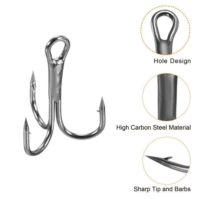Uxcell 16#14#12#10#8# Carbon Steel Treble Fish Hooks Kit with Barbs, Black  1 Set 